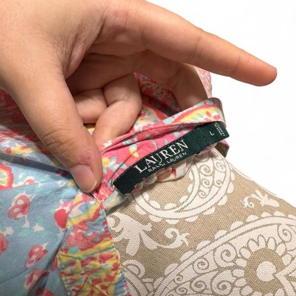 Lauren Ralph Lauren Paisley Print Tunic Top Multicolor Boho Resort Size L - Picture 5 of 8